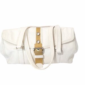 Prada vintage off-white bag with tan front ribbon large